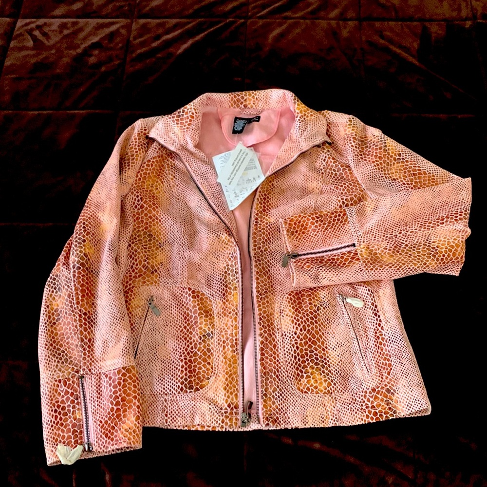 Pink vegan snake skin suede jacket